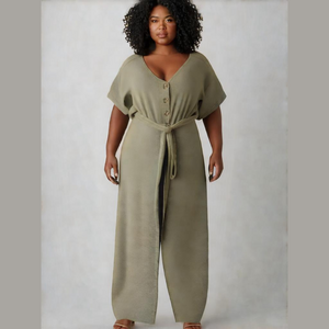 IVY Wide Leg Olive Green Button-Front Jumpsuit